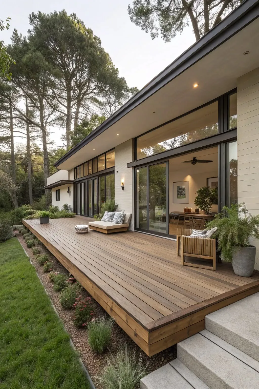 Timber deck and pergola built off the back of a house